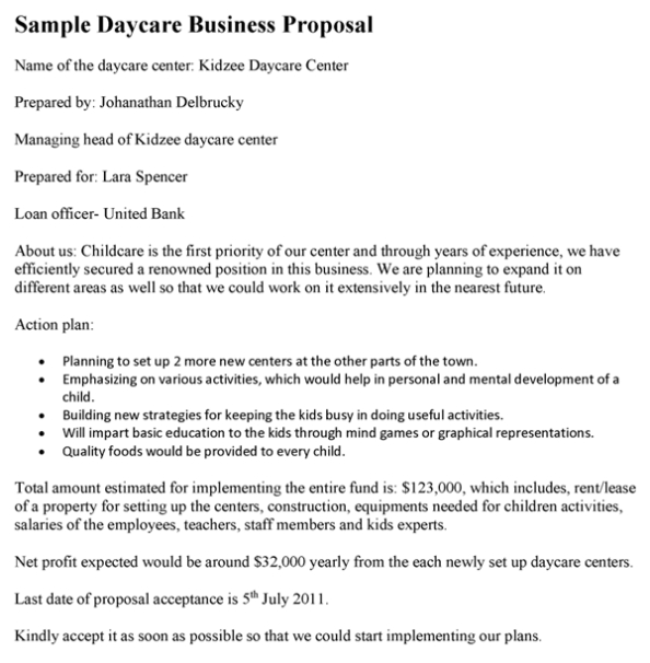 Daycare Business Proposal Template inside Daycare Center Business Plan Template