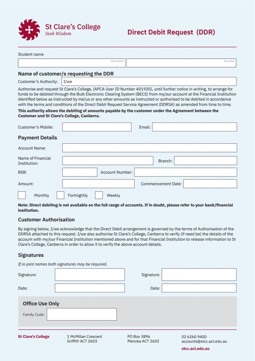 Direct Debit Form By St Clare'S College Canberra - Issuu for Direct Debit Agreement Template