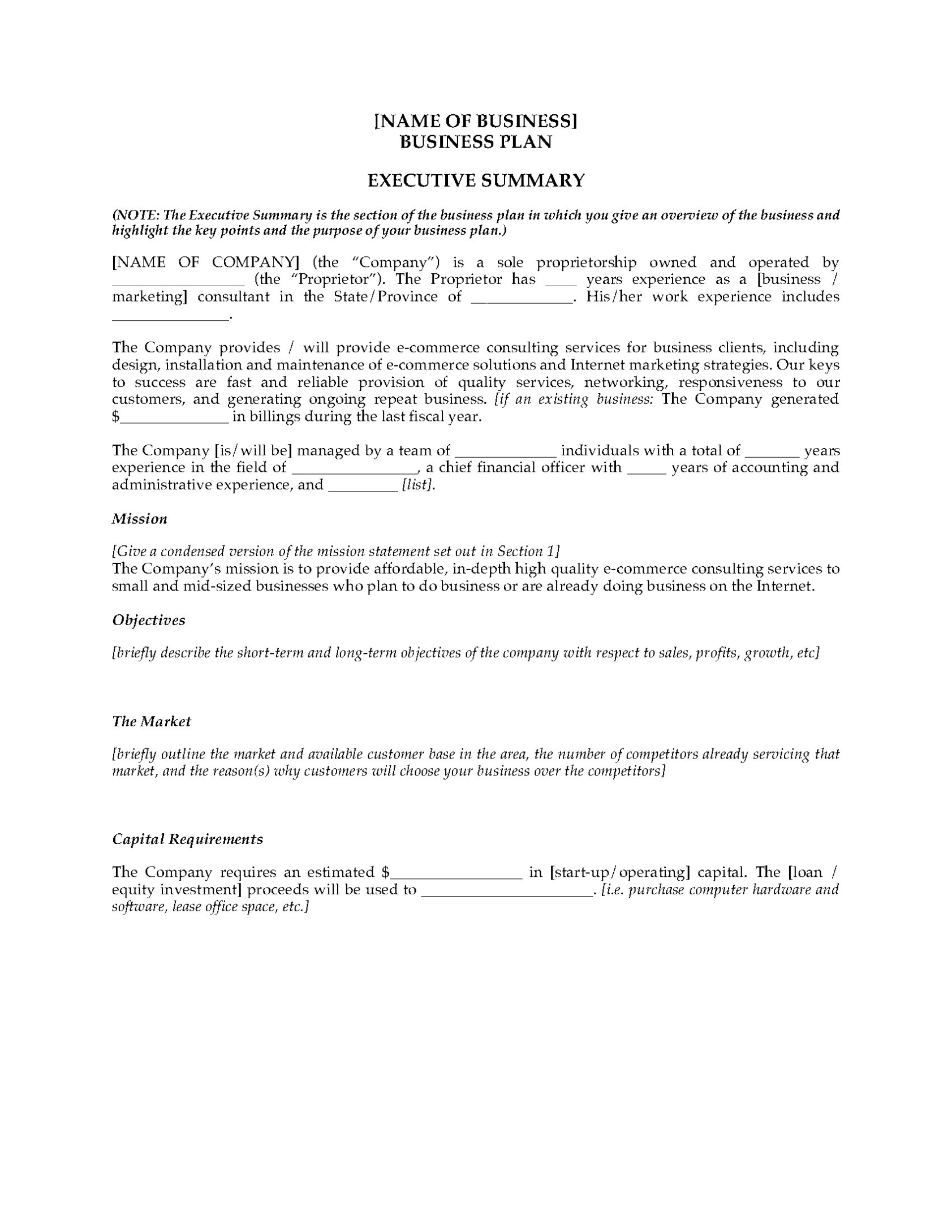 E Commerce Consultant Business Plan | Legal Forms And Business With Regard To Business Plan Template For Consulting Firm