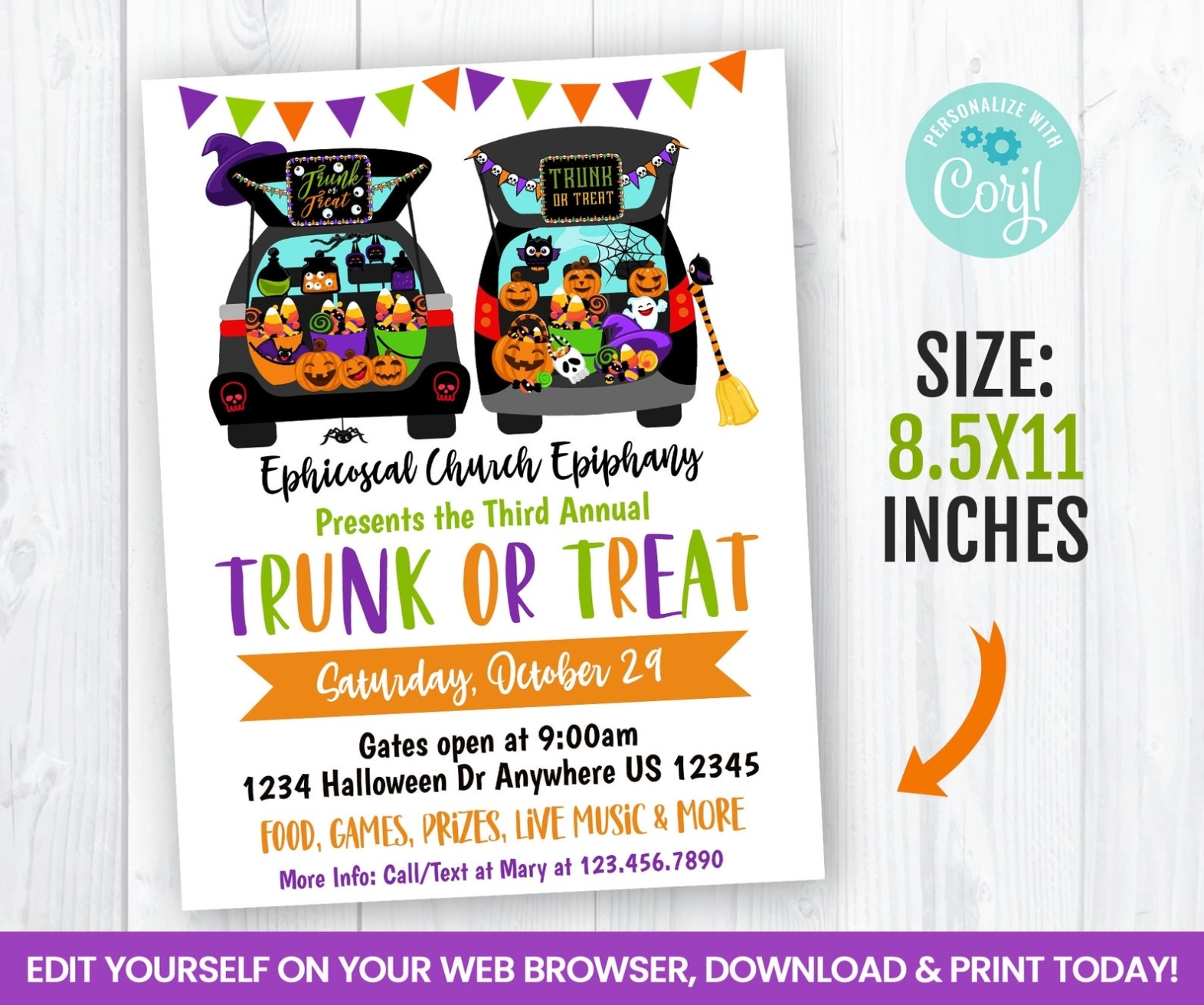 Editable Halloween Trunk Or Treat Flyer Template 8.5X11 | Etsy regarding Trunk Or Treat Flyer Template