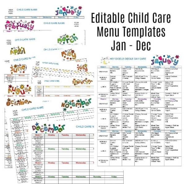Editable Monthly Child Care Menu Templates Jan Dec » Share & Remember With Daycare Menu Template