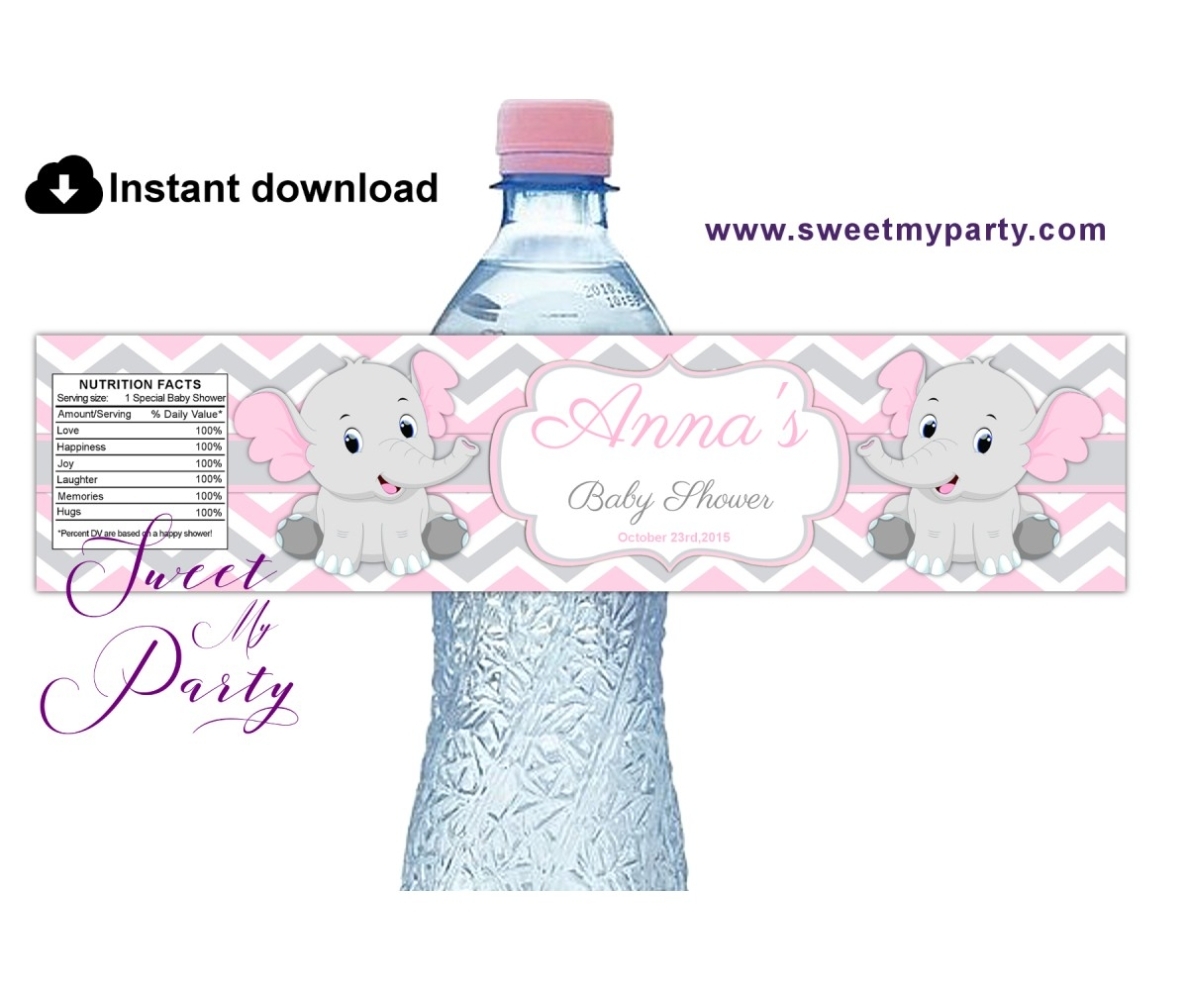 Elephant Baby Shower Water Bottle Labels|Elephant Baby Shower Bottle with regard to Baby Shower Water Bottle Labels Template