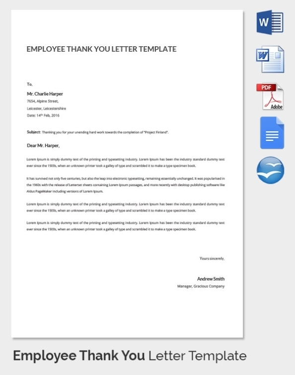 Employee Thank You Letter Template - 29+ Free Word, Pdf, Documents Throughout Personal Thank You Note Template
