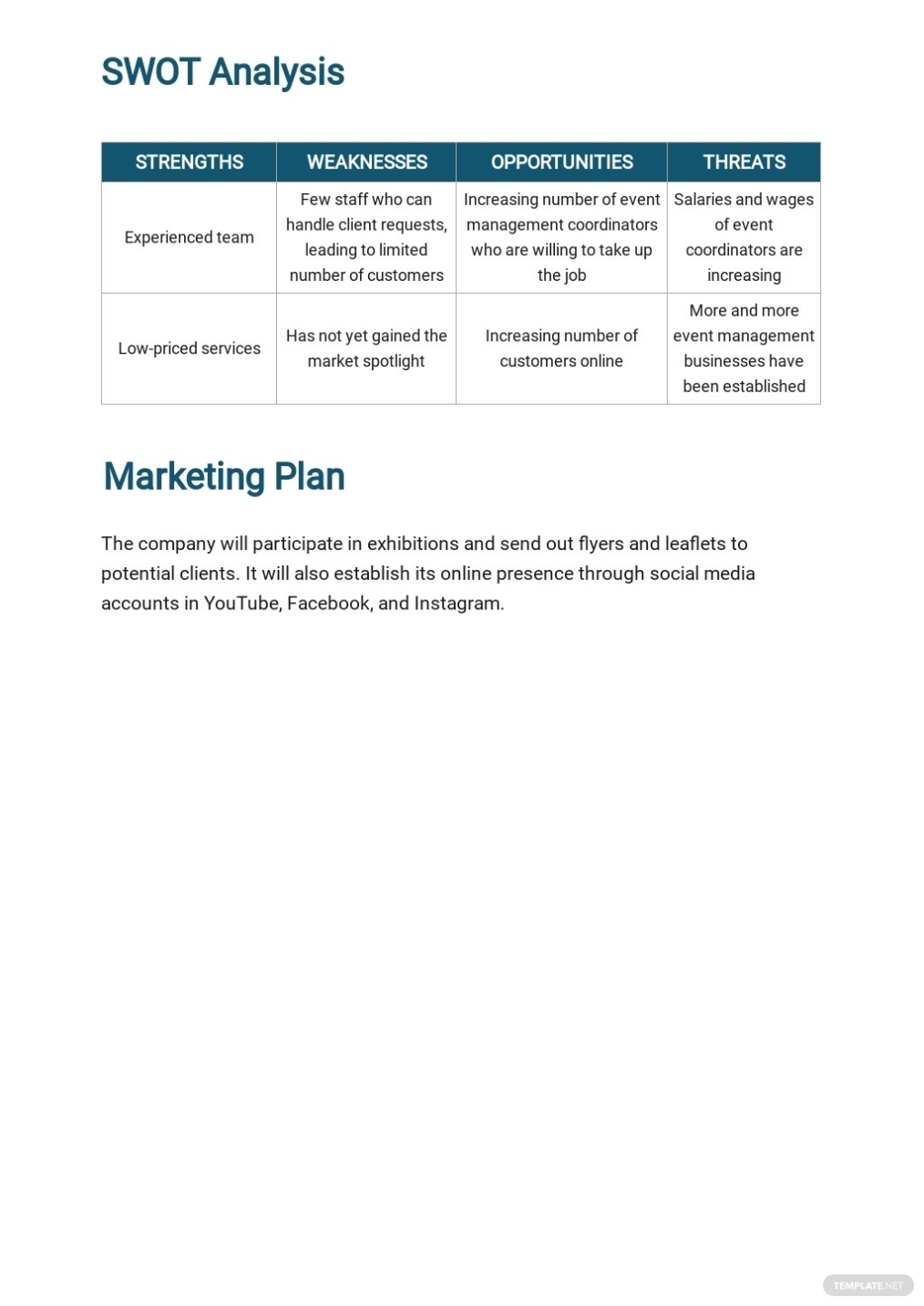 Event Management Business Plan Template [Free Pdf] - Google Docs, Word for Events Company Business Plan Template