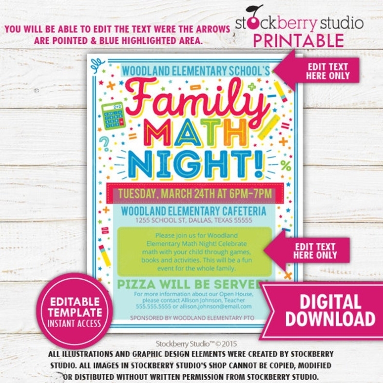 Family Math Night Flyer Printable Template Fundraiser Poster - Etsy Intended For Family Night Flyer Template