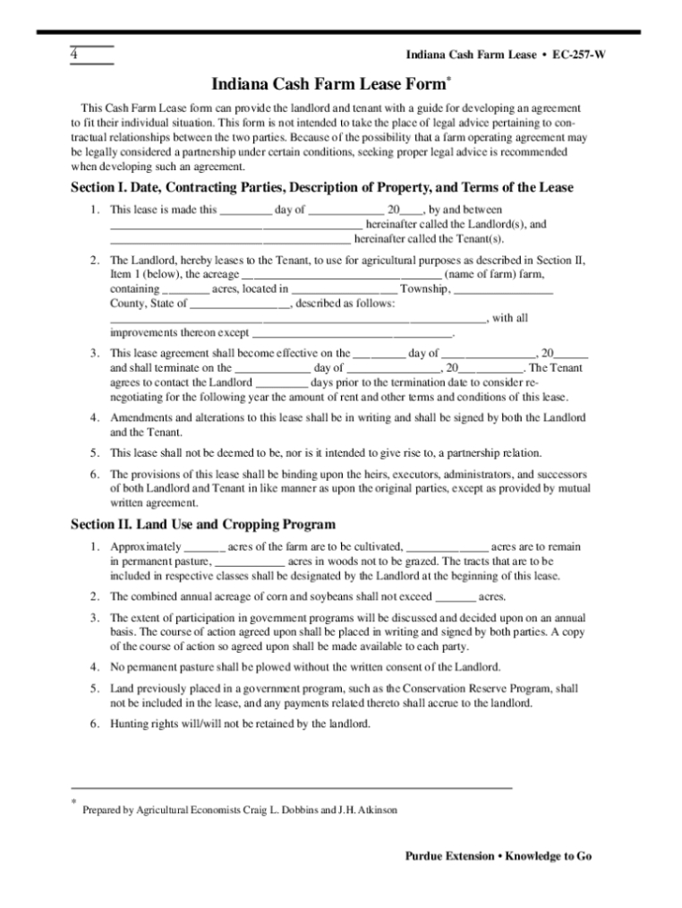 Farm Cash Rent Indiana - Fill Online, Printable, Fillable, Blank Inside Share Farming Agreement Template