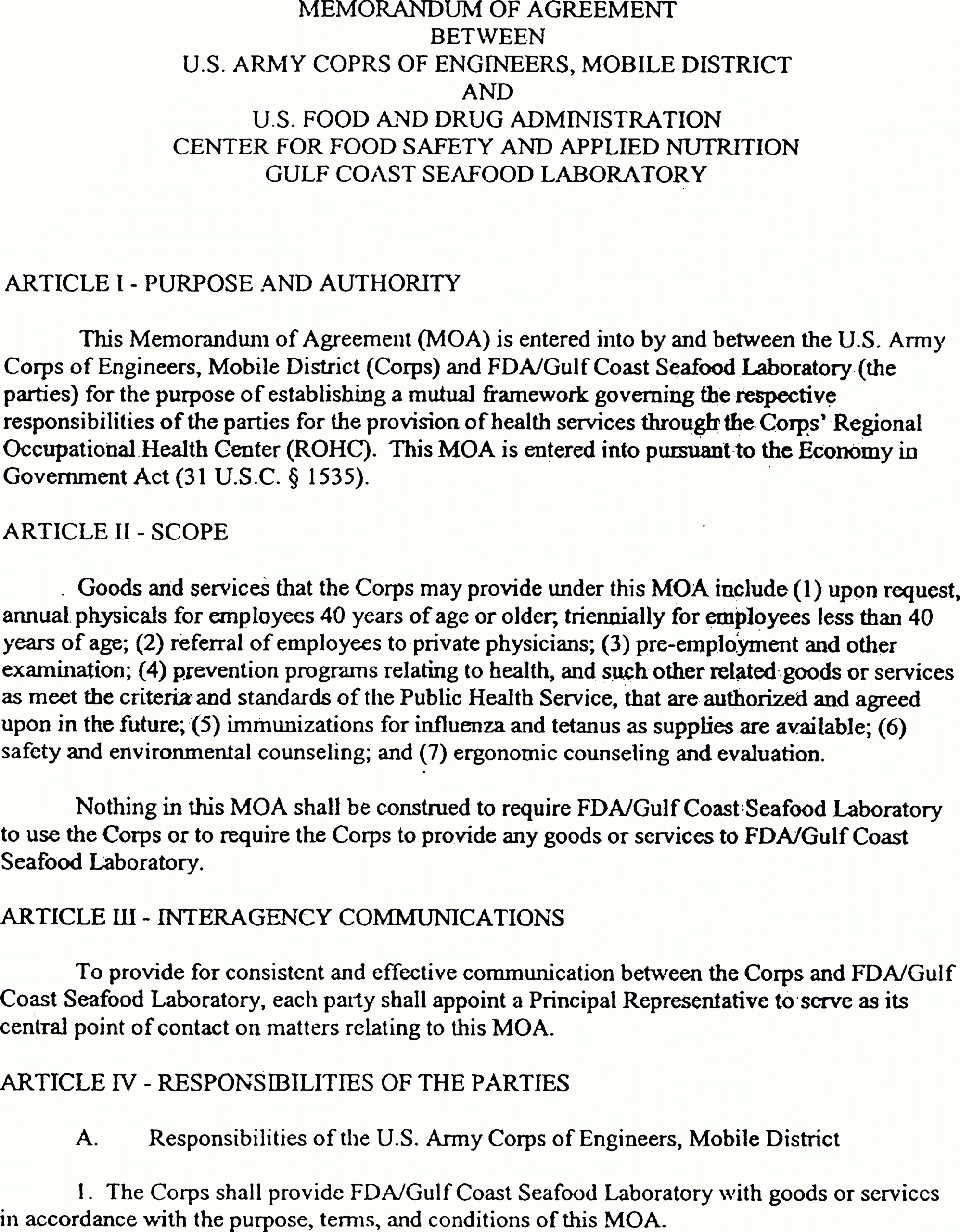 Federal Register | Memorandum Of Understanding With The U.s. Army Corps In Memorandum Of Agreement Template Army