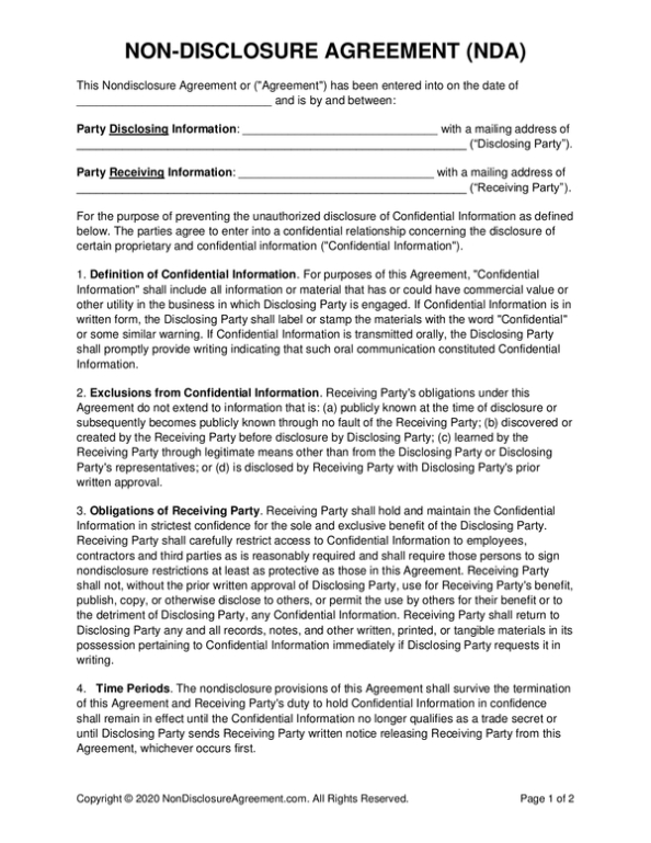 Fill - Free Fillable Non Disclosure Agreement (Nda) Template Pdf Forms Within Film Non Disclosure Agreement Template