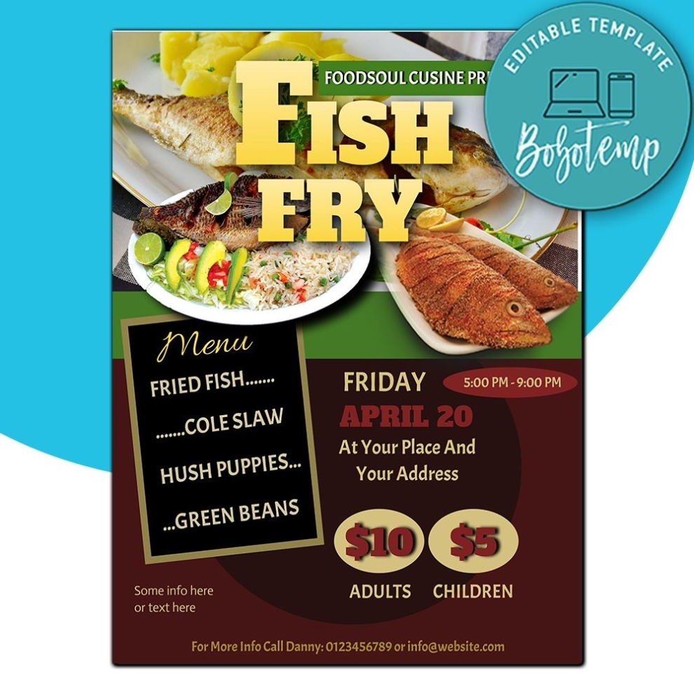 Fish Fry Flyer Template Instant Download | Bobotemp regarding Fish Fry Flyer Template