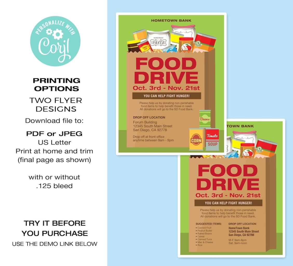 Food Drive Flyer Template Canned Food Drive Flyer | Etsy with regard to Food Drive Flyer Template