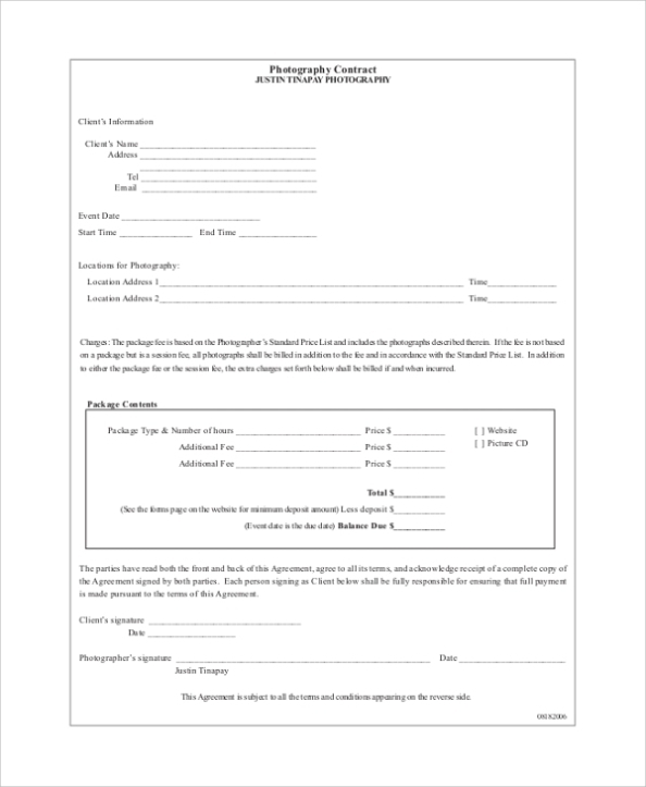 Free 10+ Photography Contract Samples In Pdf | Ms Word Within Wedding Photography Terms And Conditions Template