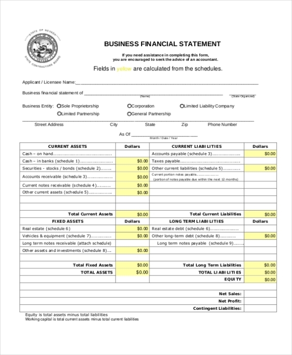 Free 10+ Sample Business Financial Statement Forms In Pdf | Ms Word | Excel Within Financial Statement For Small Business Template