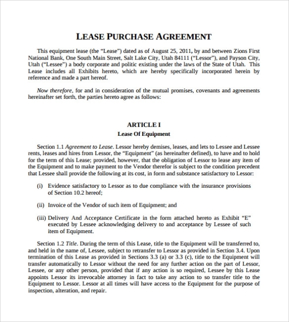 Free 10+ Sample Lease Purchase Agreement Templates In Pdf | Ms Word Inside Hire Purchase Agreement Template
