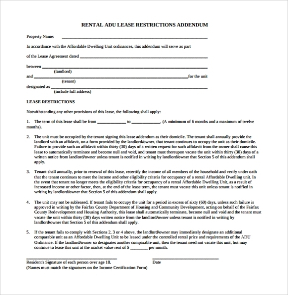 Free 14+ Sample Lease Addendum Forms In Pdf | Ms Word With Addendum To Tenancy Agreement Template