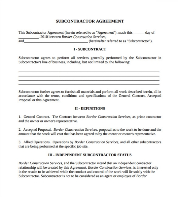 Free 15+ Sample Subcontractor Agreement Templates In Pdf | Ms Word | Excel with Small Business Subcontracting Plan Template