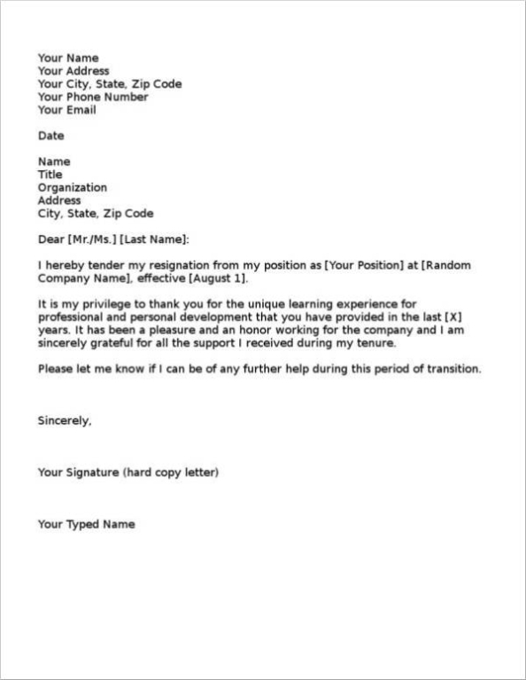 Free 16+ Standard Resignation Letter Samples In Pdf | Ms Word With Resignation Letter Template Pdf