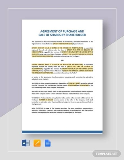 Free 17+ Shareholders Agreement Samples And Templates In Pdf | Ms Word inside Share Purchase Agreement Template Uk