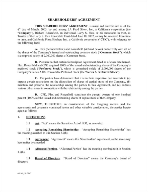Free 17+ Shareholders Agreement Samples And Templates In Pdf | Ms Word Intended For Nominee Shareholder Agreement Template