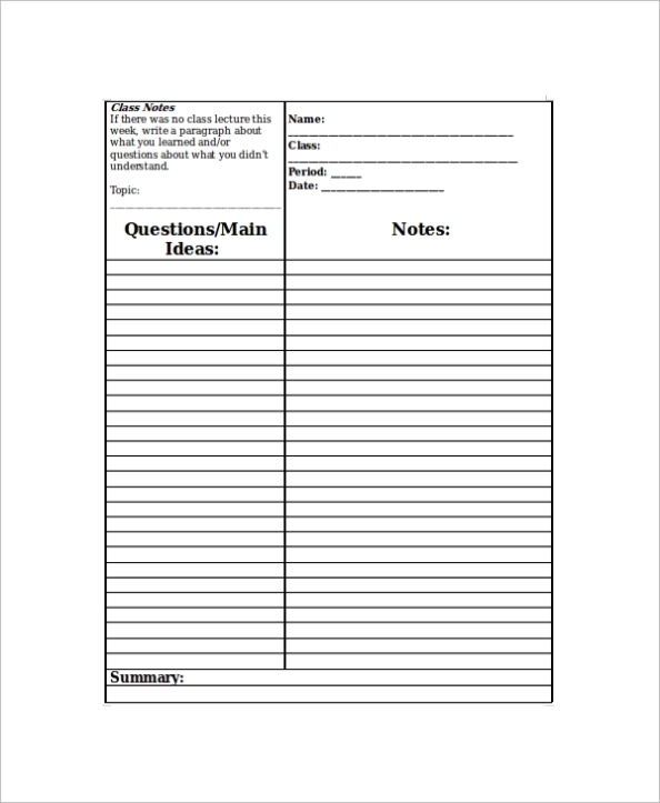 Free 20+ Sample Cornell Note Templates In Pdf | Ms Word regarding Word Note Taking Template
