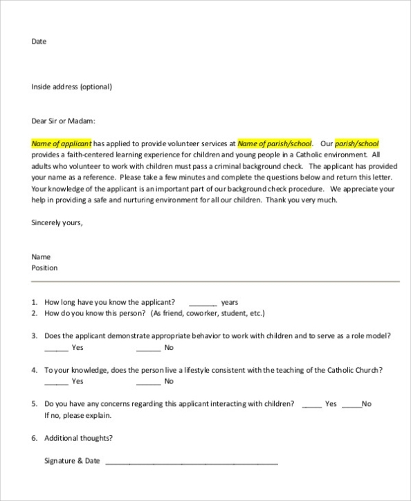 Free 59+ Reference Letter Templates In Pdf | Ms Word | Pages | Google Docs Pertaining To Reference Letter Template For Volunteer