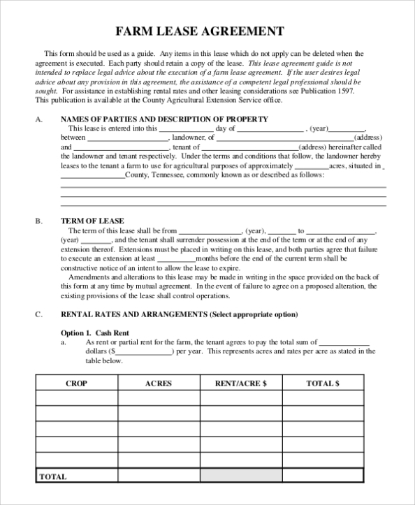 Free 6+ Sample Blank Lease Agreement Templates In Ms Word | Pdf in Farm Land Lease Agreement Template