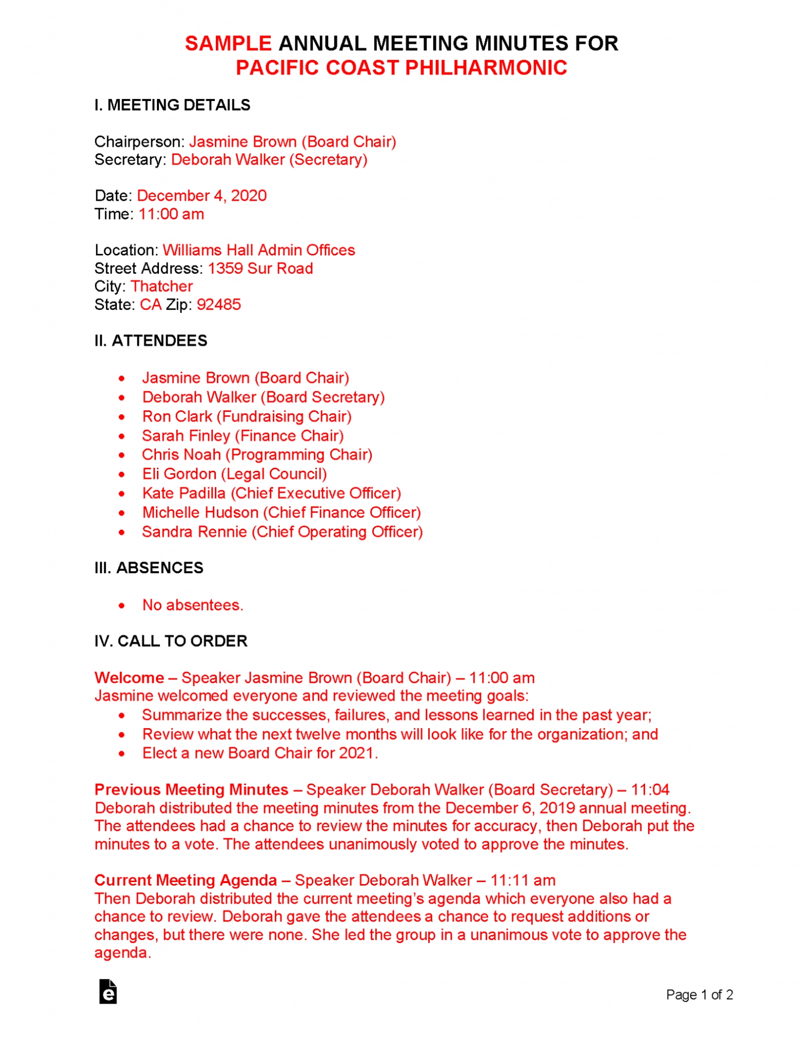 Free Annual Meeting Minutes Template | Sample - Word | Pdf - Eforms Pertaining To Meeting Notes Template Word
