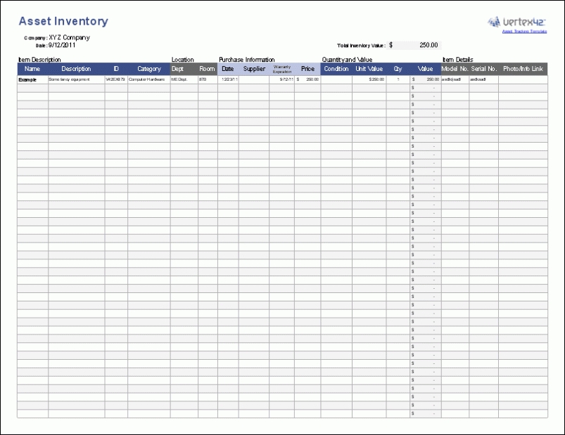 Free Asset Tracking Template For Excel By Vertex42 Within Free Hardware Loan Agreement Template