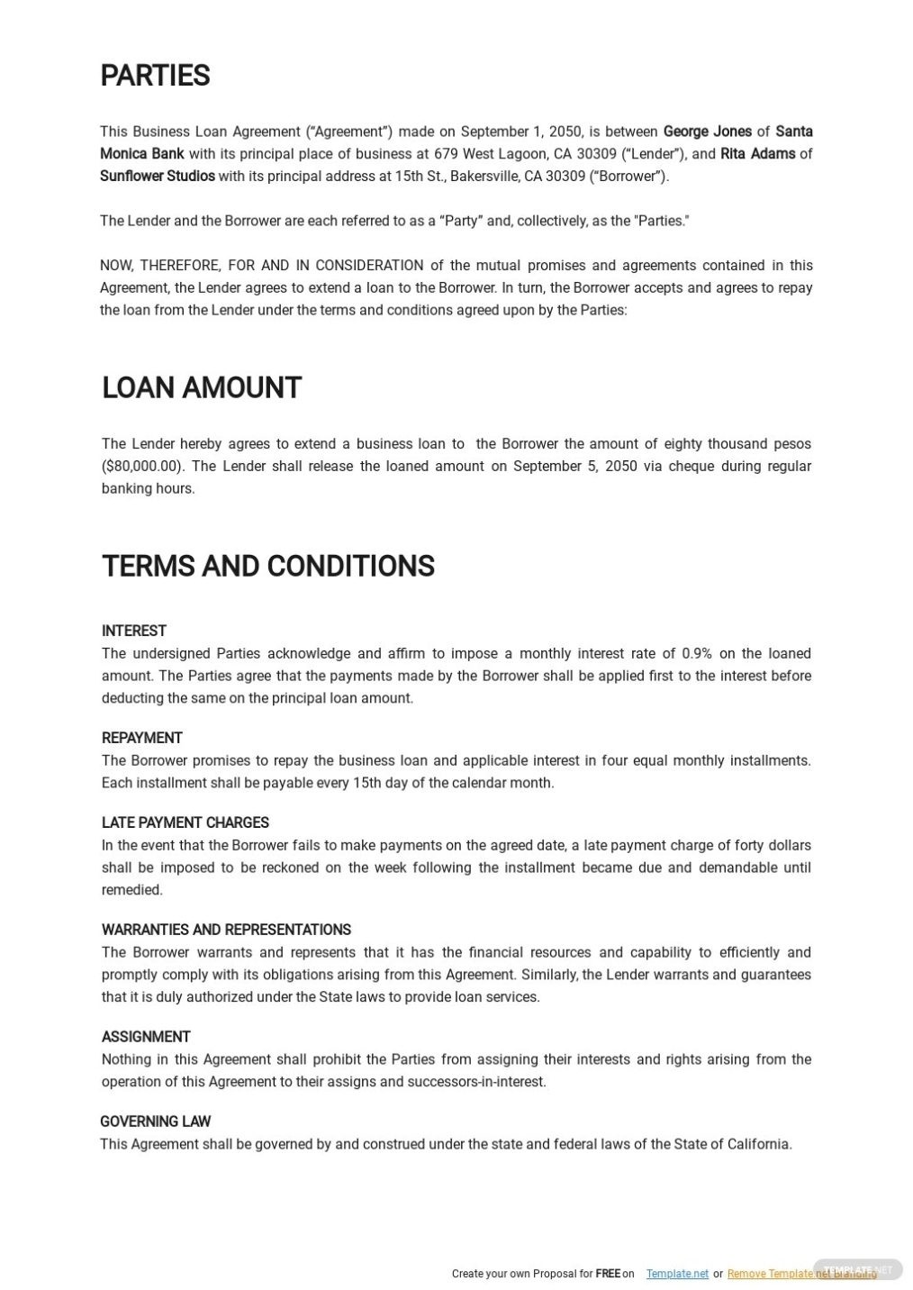 Free Basic Business Loan Agreement Template - Google Docs, Word Throughout Business Loan Agreement Template