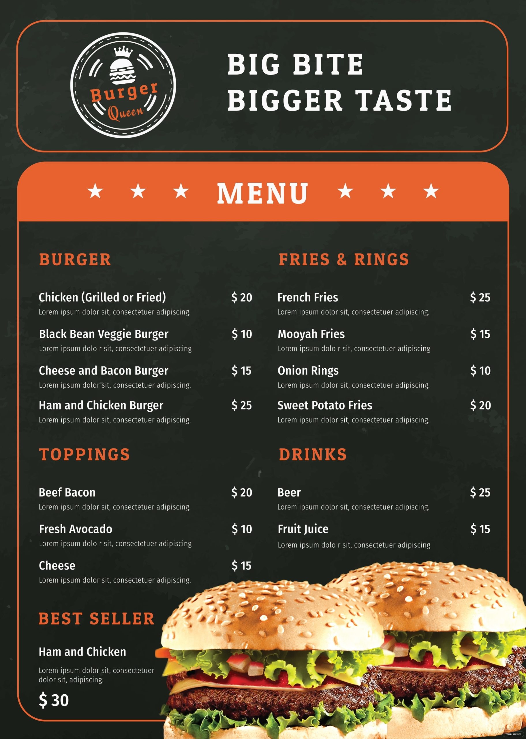 Free Burger Menu Template In Adobe Photoshop, Microsoft Word, Microsoft In Product Menu Template