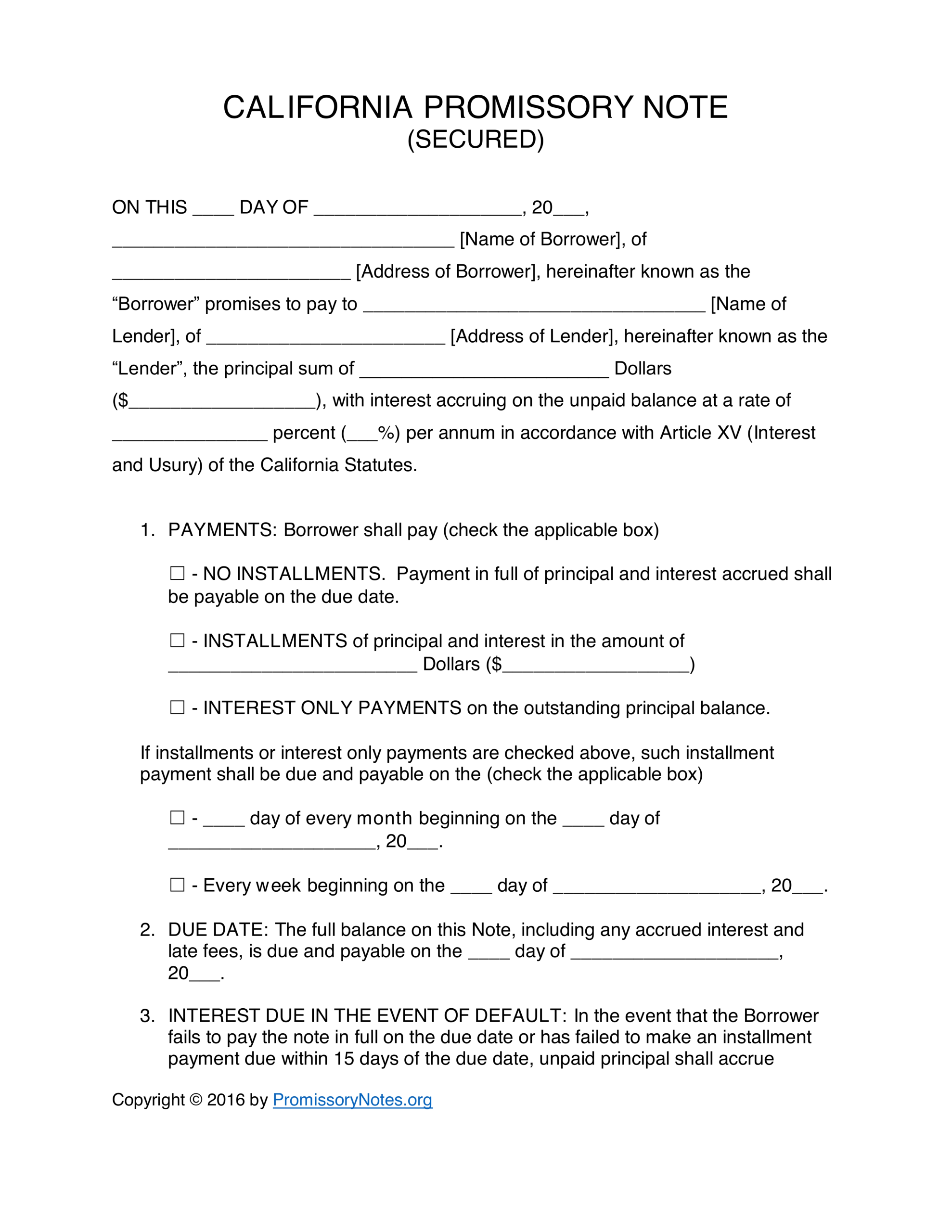 Free California Promissory Note Form Template pertaining to Promissory Note California Template