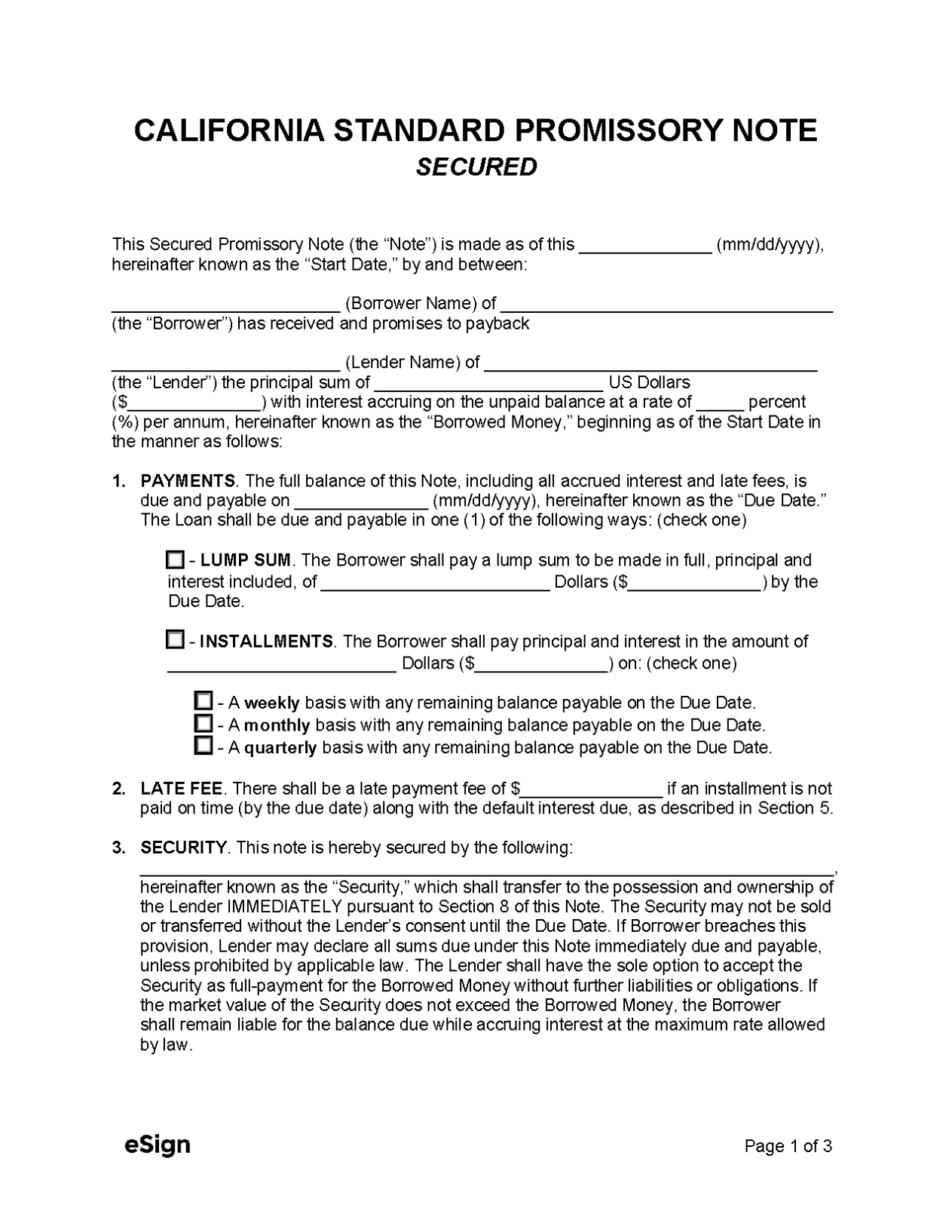 Free California Unsecured Promissory Note Template - Pdf | Word With California Promissory Note Template