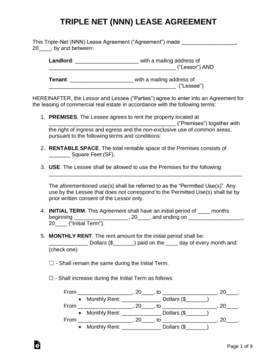 Free Commercial Lease Agreement Template - Word | Pdf - Eforms in Net 30 Terms Agreement Template