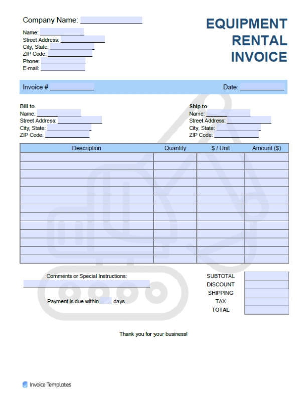 Free Equipment Rental Invoice Template | Pdf | Word | Excel In Music Equipment Rental Agreement Template