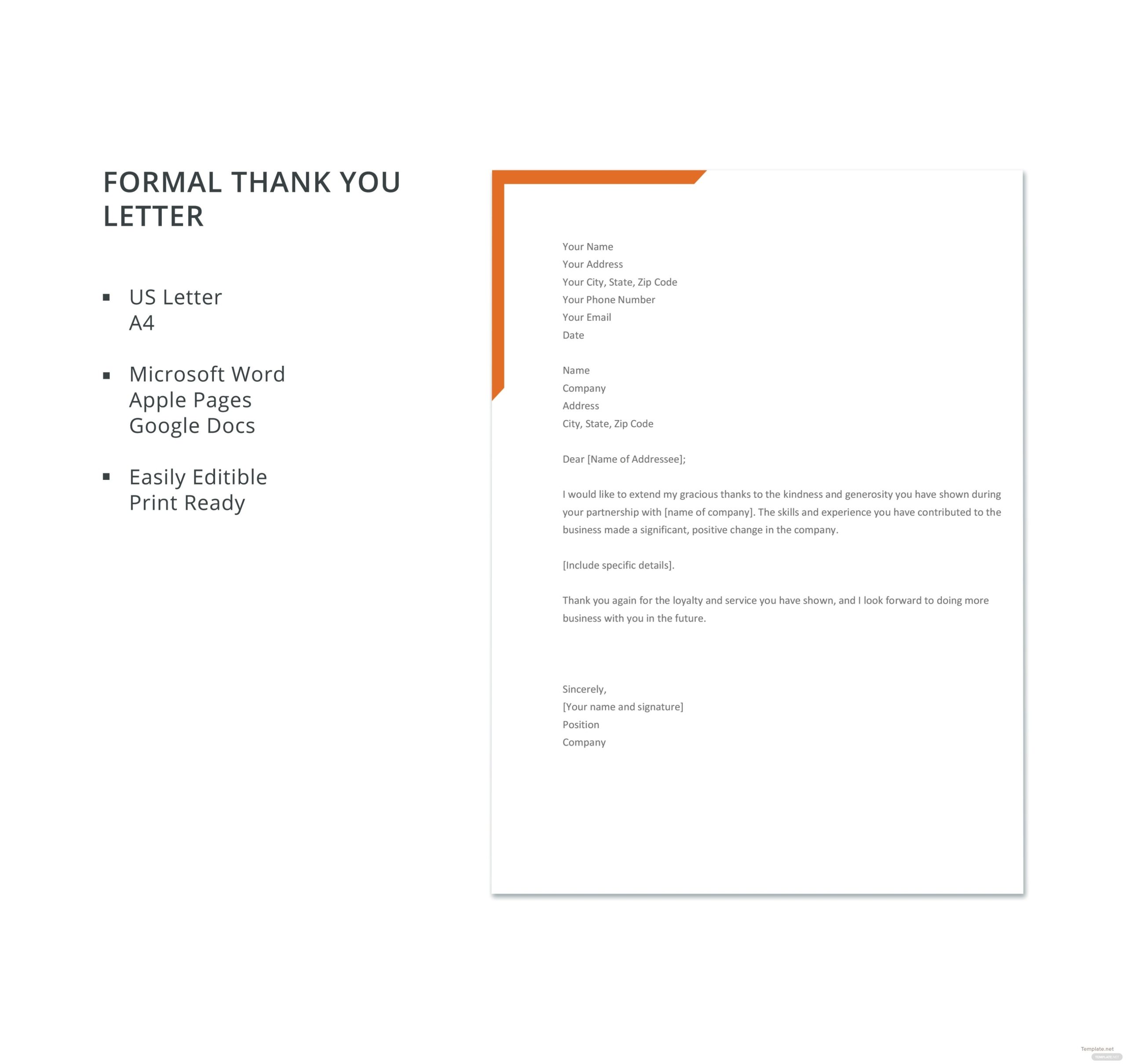 Free Formal Thank You Letter Template In Microsoft Word, Apple Pages within Printable Thank You Note Template