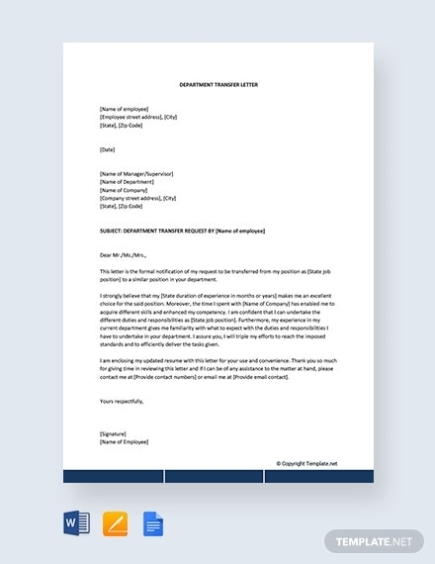 Free Internal Department Transfer Letter Template - Word | Google Docs With Regard To Internal Transfer Letter Template