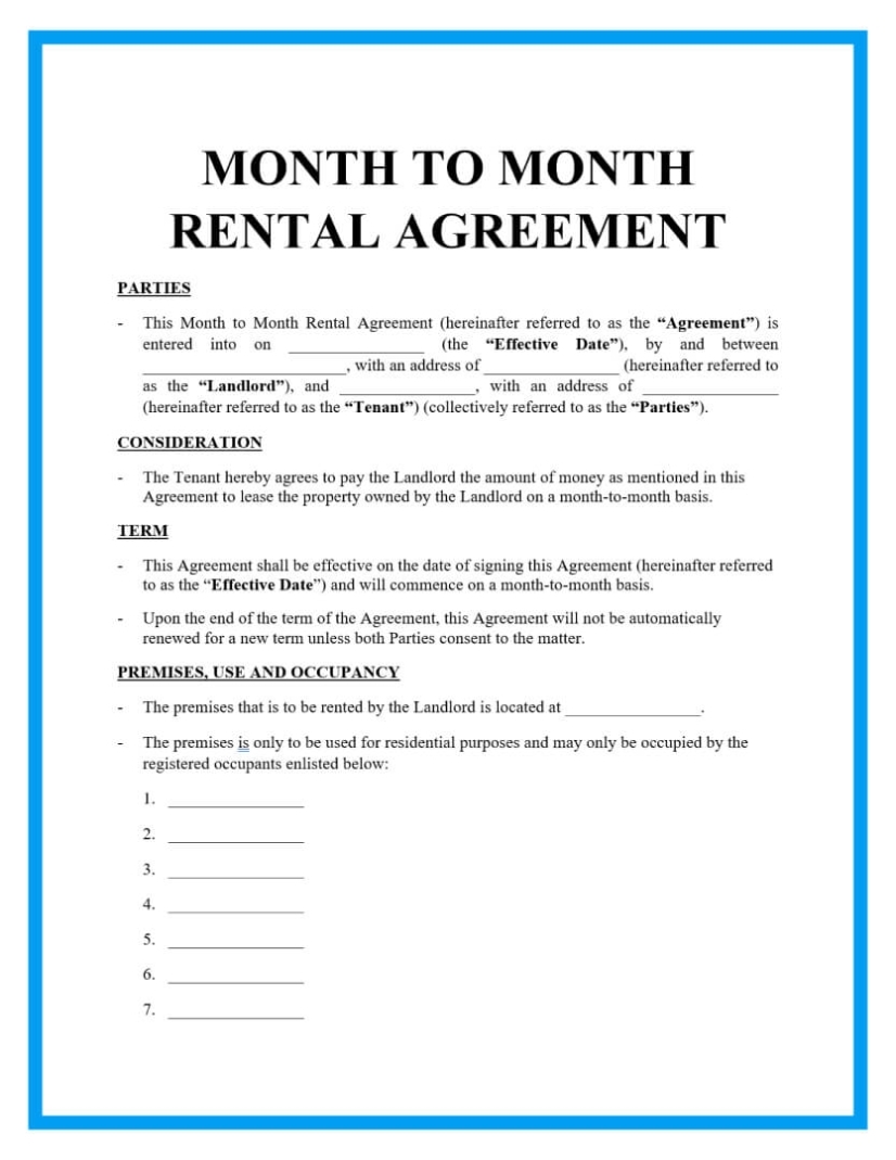Free Month To Month Rental Agreements Sample For Free Tenant Lease Agreement Template
