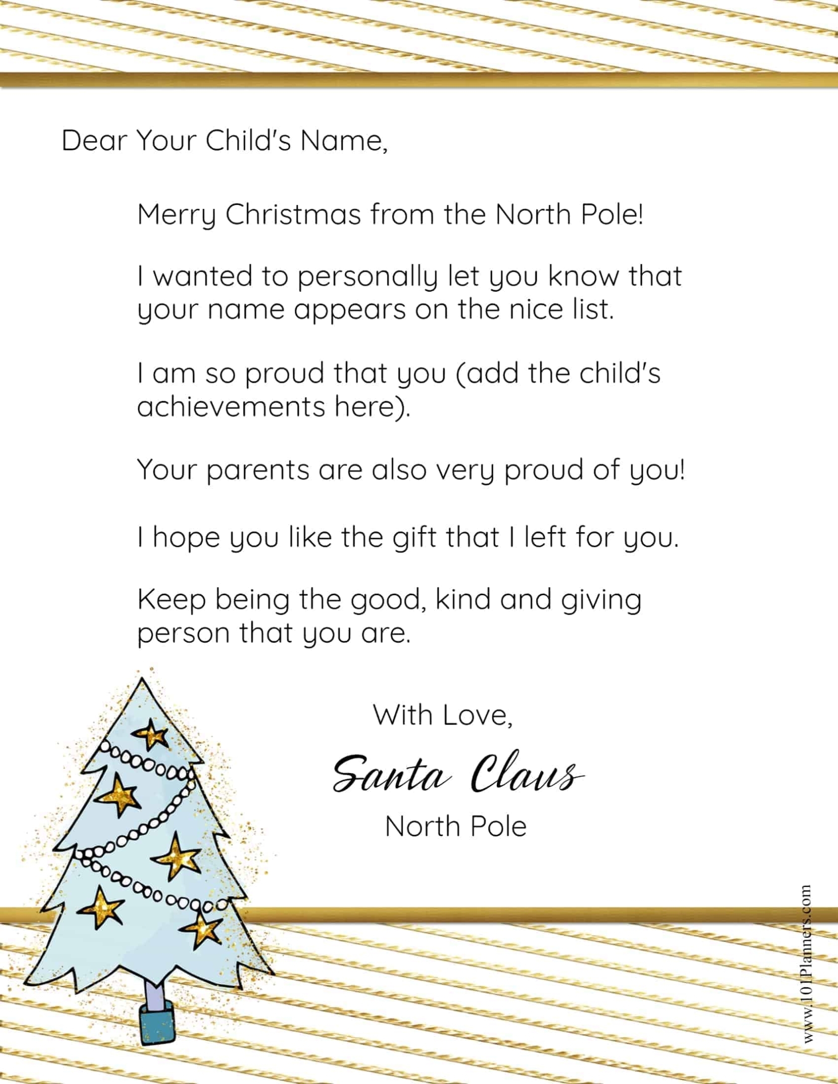 Free Personalized Printable Letter From Santa To Your Child in Letter From Santa Template Word