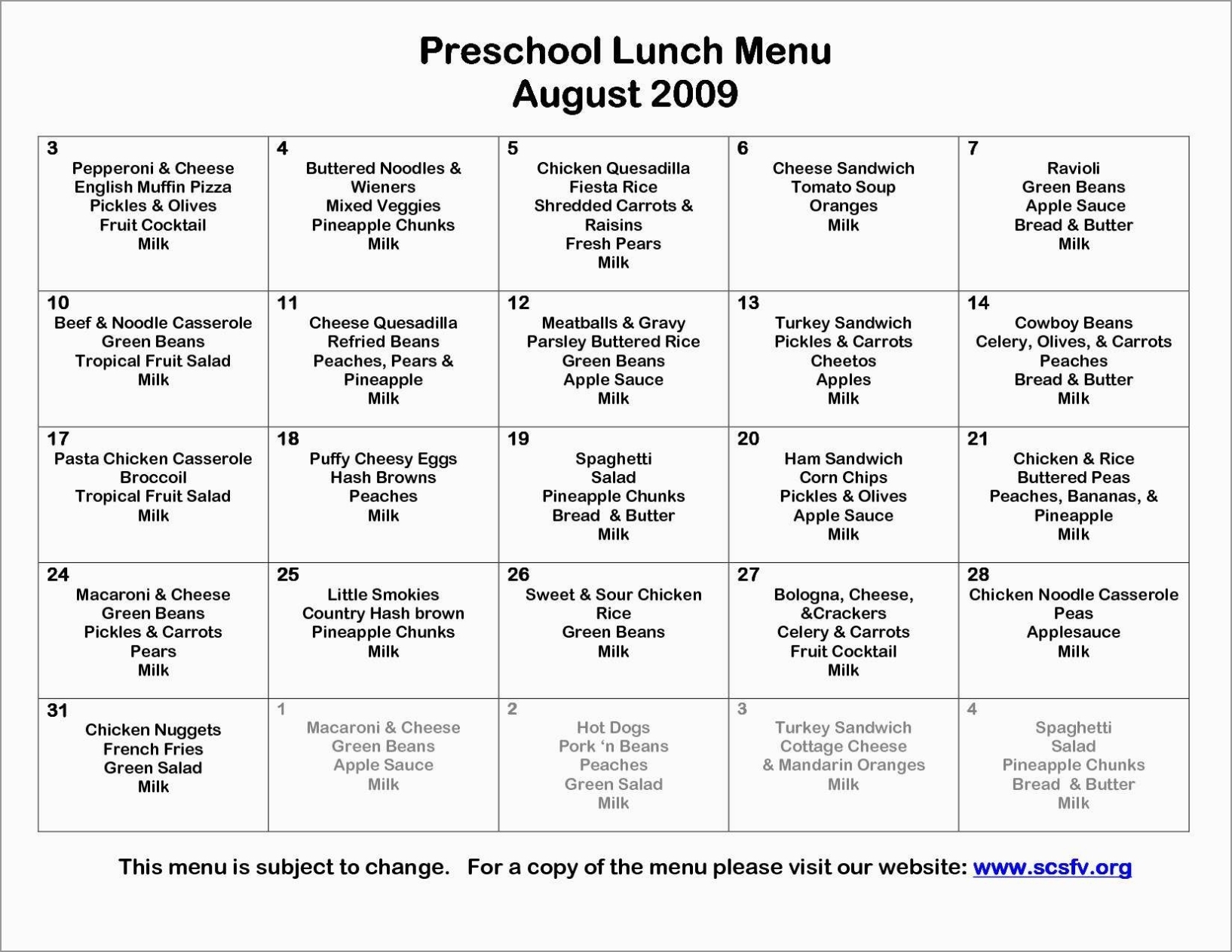 Free Printable Daycare Menus - Free Printable A To Z with Free School Lunch Menu Templates