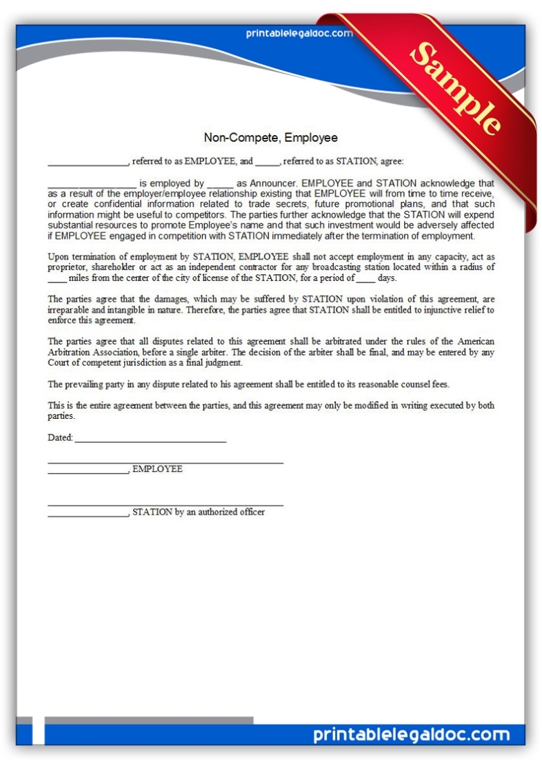 Free Printable Non-Compete, Employee Form (Generic) with regard to Trade Secret License Agreement Template