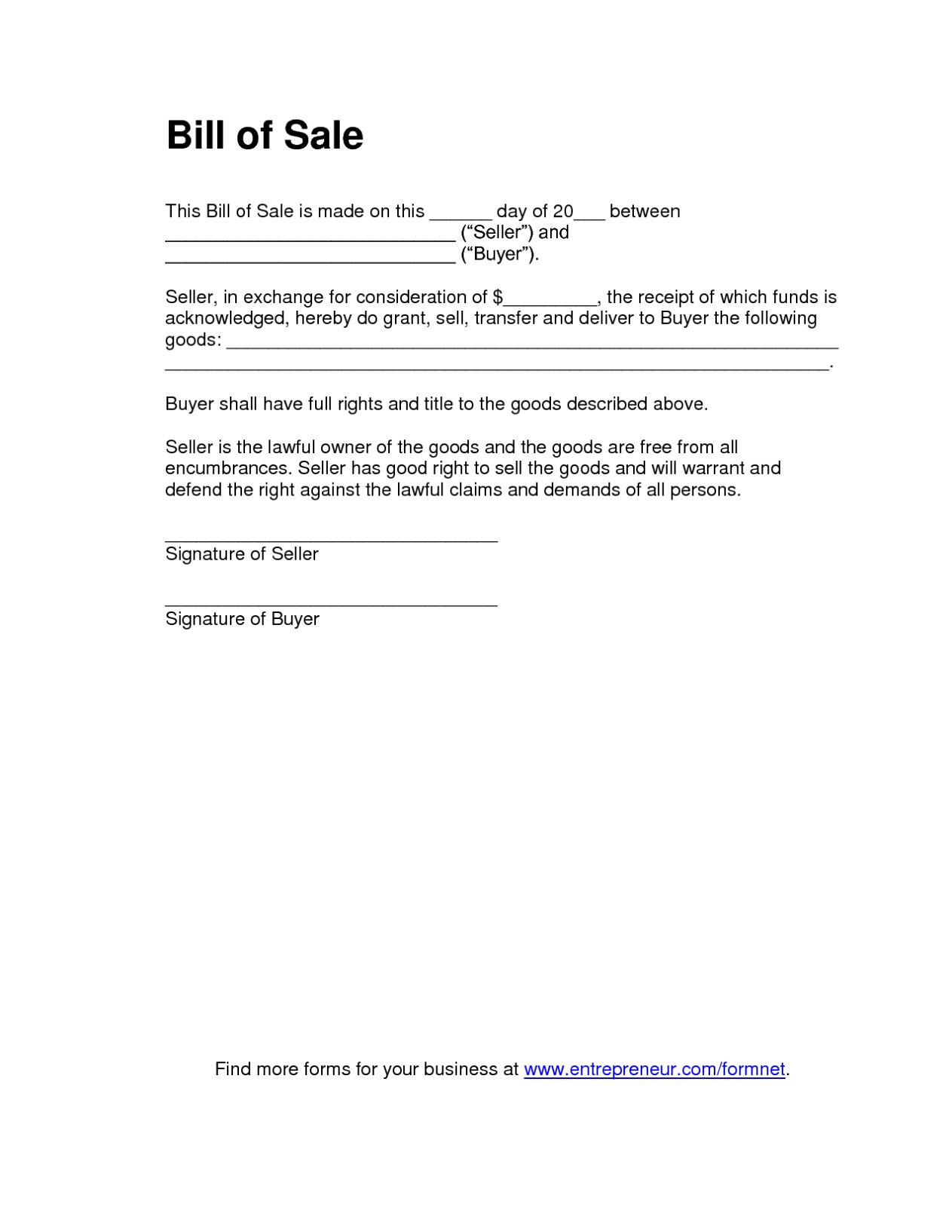 Free Printable Tractor Bill Of Sale Form (Generic) With Regard To Golf Cart Rental Agreement Template