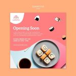 Free Psd | Opening Soon Sushi Restaurant Square Flyer within Opening Soon Flyer Template