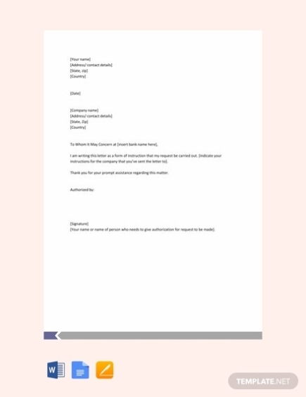 Free Salary Transfer Letter To Bank Template: Download 1714+ Letters In With Letter Of Instruction Template