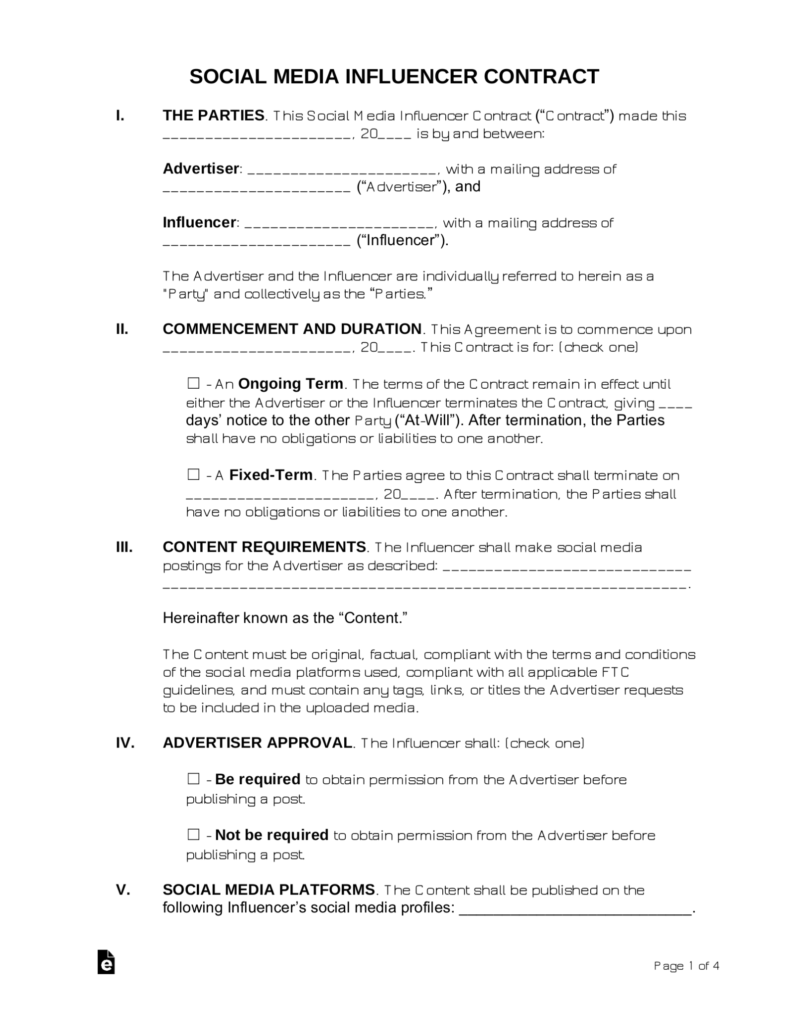 Free Social Media Influencer Contract Template | Sample - Word | Pdf With Regard To Brand Partnership Agreement Template