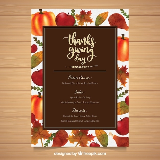 Free Vector | Thanksgiving Menu Template With Hand Drawn Food for Thanksgiving Day Menu Template