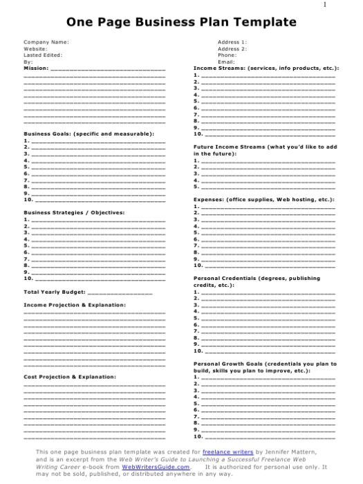 [Get 21+] Download Printable Downloadable Business Plan Template With 1 Page Business Plan Templates Free