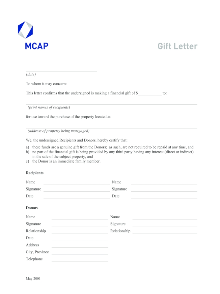 Gift Letter Template Canada - Fill Online, Printable, Fillable, Blank In Mortgage Gift Letter Template