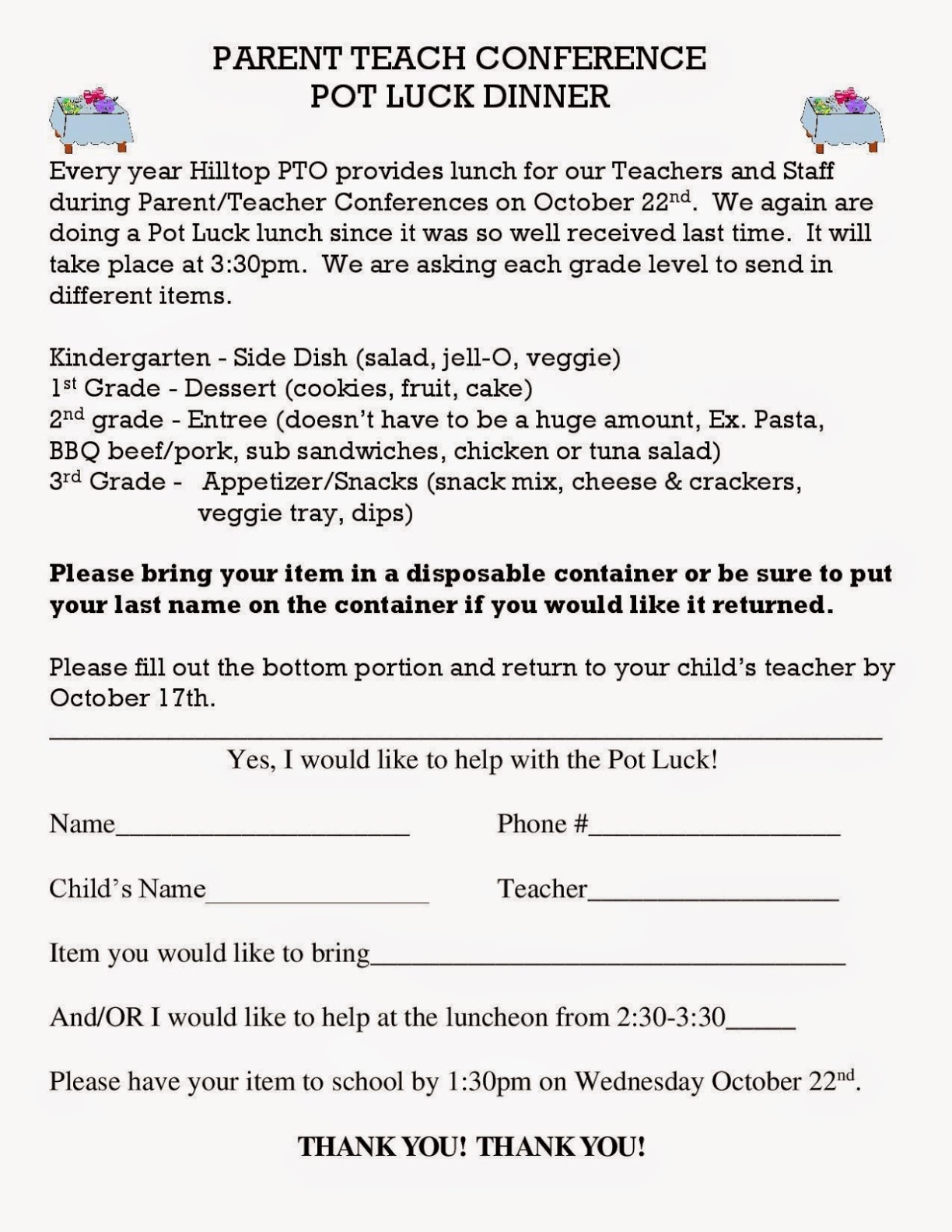 Hilltop Pto: Parent Teacher Conference Pot Luck Lunch With Regard To Parent Teacher Conference Flyer Template