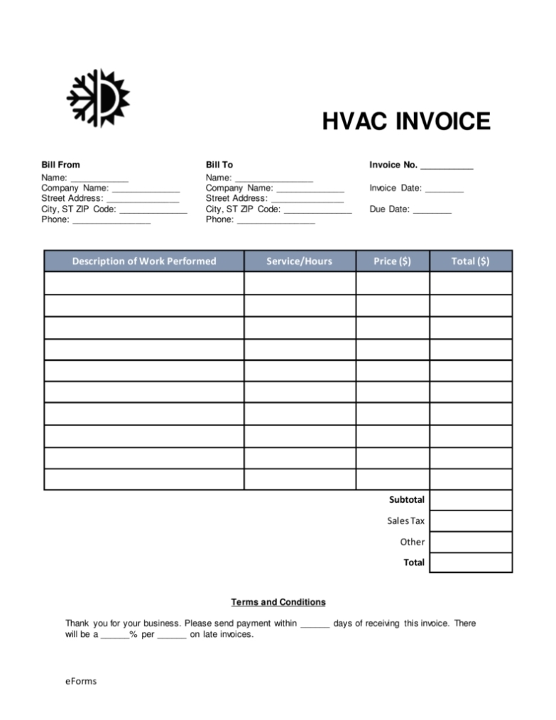 Hvac Invoice Sample * Invoice Template Ideas Intended For Hvac Invoices Templates