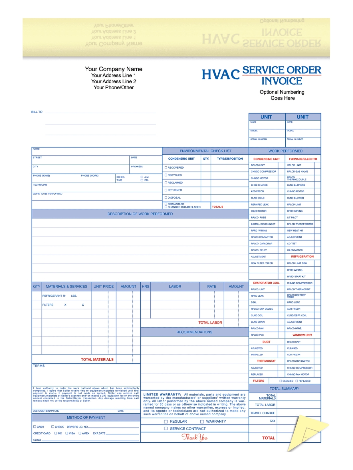 Hvac Service Order Forms - Invoice Template Pertaining To Hvac Service Order Invoice Template