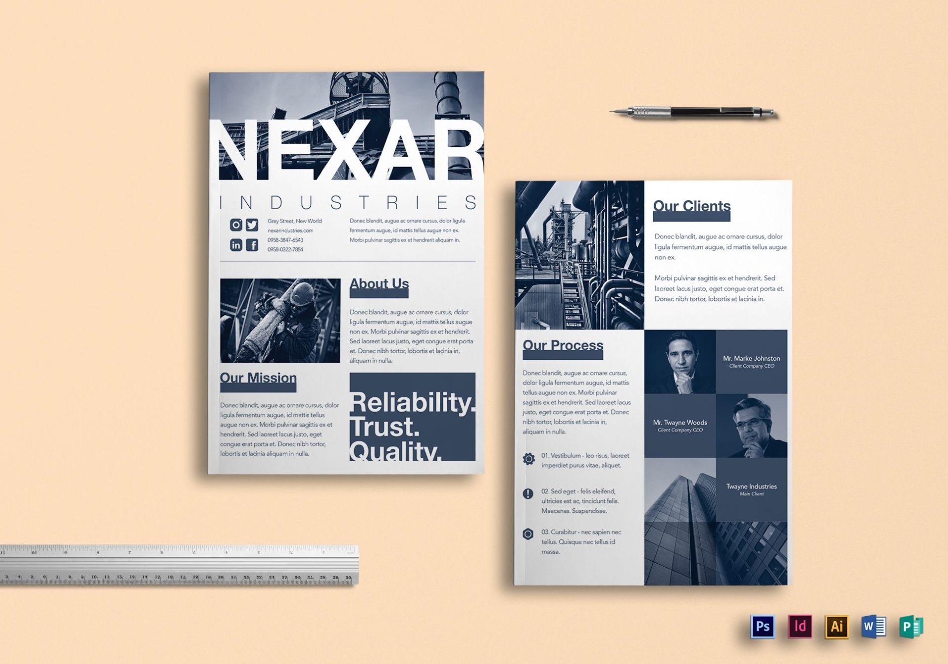 Industrial Brochure Design Template In Psd, Word, Publisher inside 1 Page Flyer Template